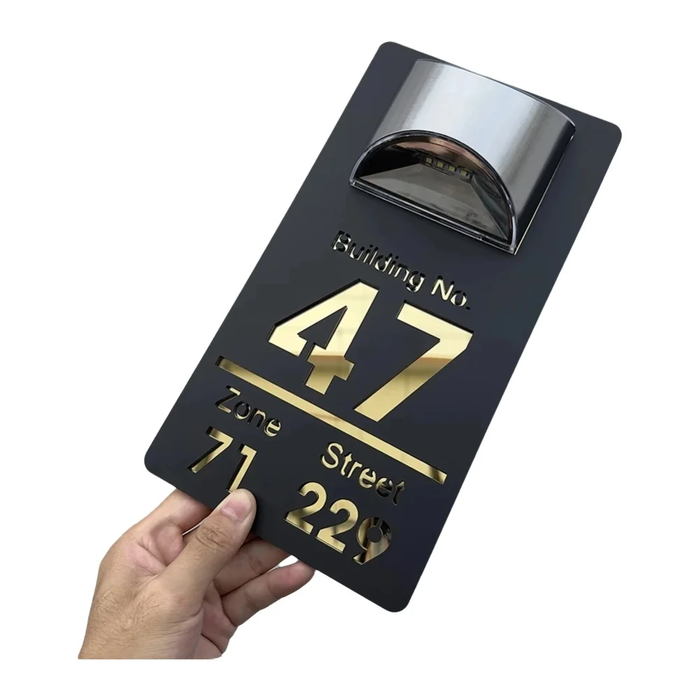 Gepersonaliseerde LED-huisnummerbord op zonne-energie, op maat gemaakte acryl verlichte adresplaquette met familienaam, buitendeur en wanddecoratie - afbeelding 2