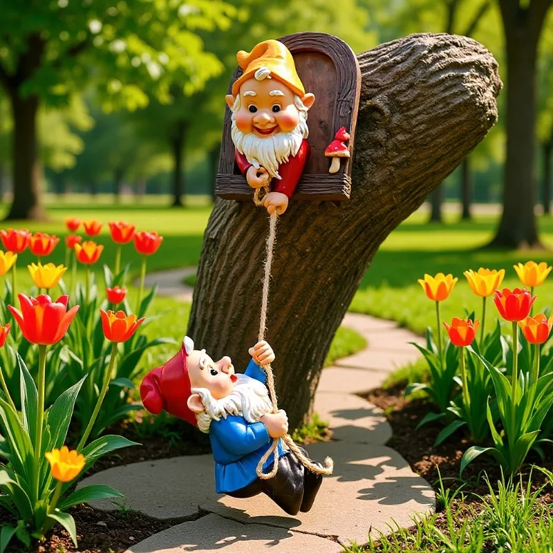 Resin Garden Gnome Climbing Rope Figurine, Outdoor Yard Patio Lawn Decorative Ornament for Garden