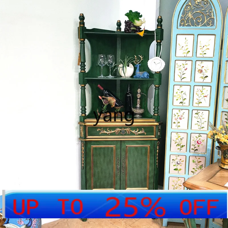 

LMM American corner cabinet living room rack solid wood retro storage wine cabinet furniture