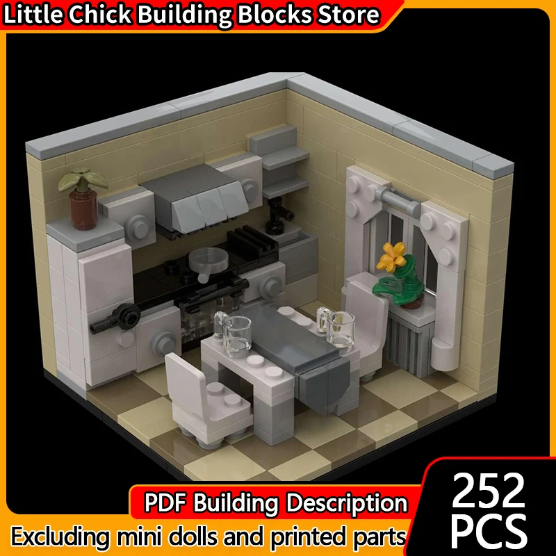 City Street View Model MOC Building Bricks Residential Kitchen Modular Technology Children Holiday Gifts Assemble Toys Suit
