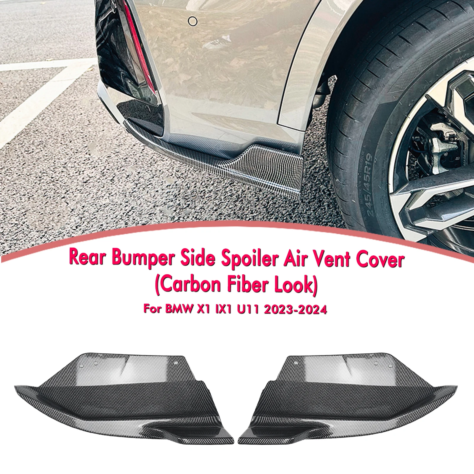 

Rear Bumper Side Spoiler Cover Carbon Fiber Look/Gloss Black Boot Guard Plate Protector Kit For BMW X1 U11 U12 M Sport 2023-2024