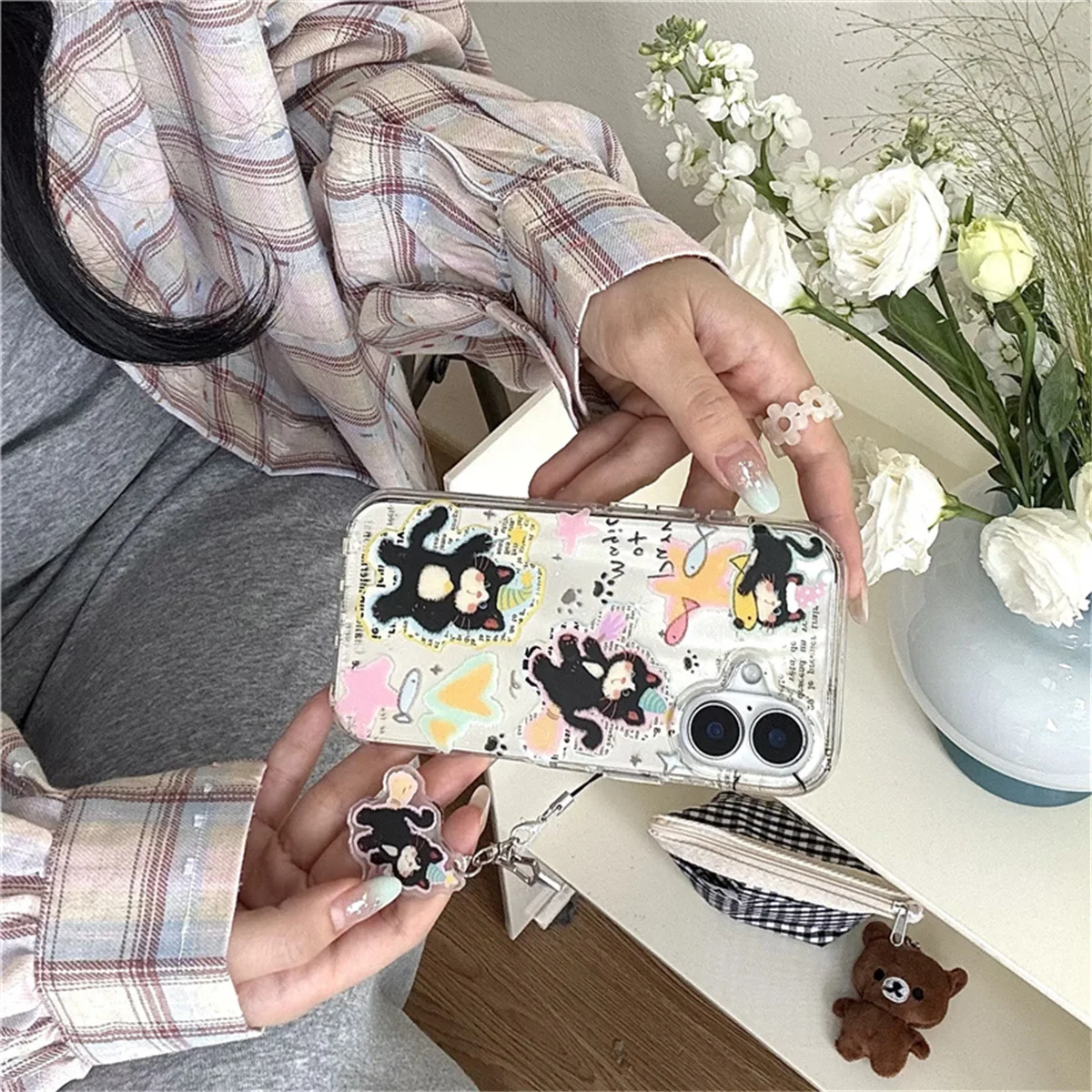Kawaii لطيف بريق القط قضية الهاتف آيفون 16 برو 15 14 برو ماكس الغطاء الخلفي للصدمات واقية حالات 15 برو ماكس