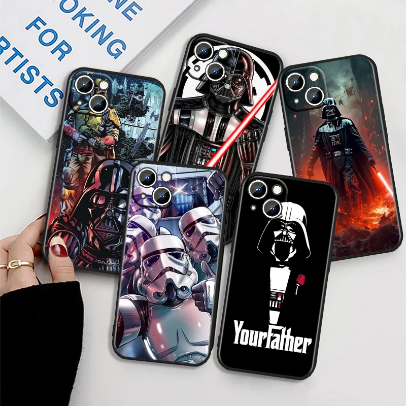 Heroic S-Star W-Wars Cool Robot For iPhone 15 14 13 12 11 XS XR X 8 7 SE Pro Max Plus Mini Black Cover Phone Case