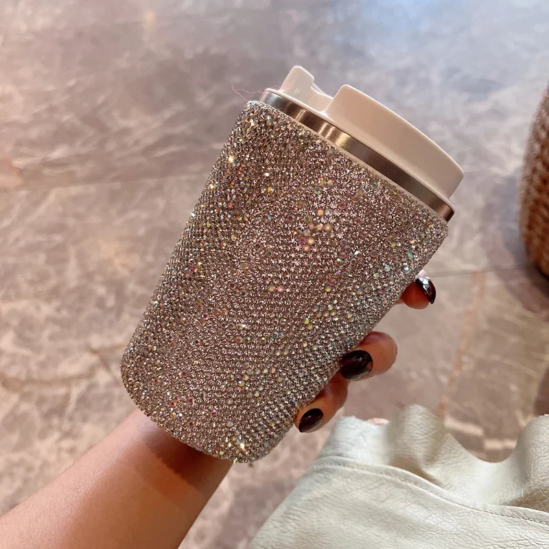 380ml/500ml Bling Stainless Steel Coffee Cup Insulated Tumbler Vacuum Flask Sparkling Rhinestone Water Bottle Cold Drink Mug