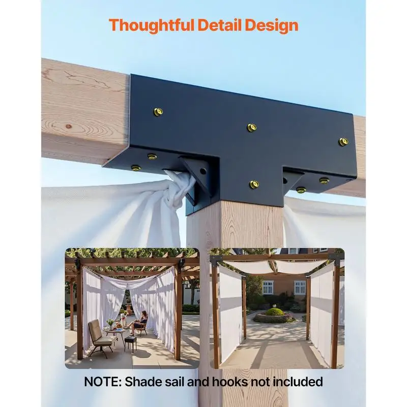Pergola Kit 2-Pack, T-Shaped 4x4 (Actual 3.5x3.5 Inch), 3-Way Pergola Brackets DIY Woodworking Gazebo Bracket Kit with Screws for 3.5x3.5 Inch Wood Beams in Actual Size for Outdoor Party Banquet