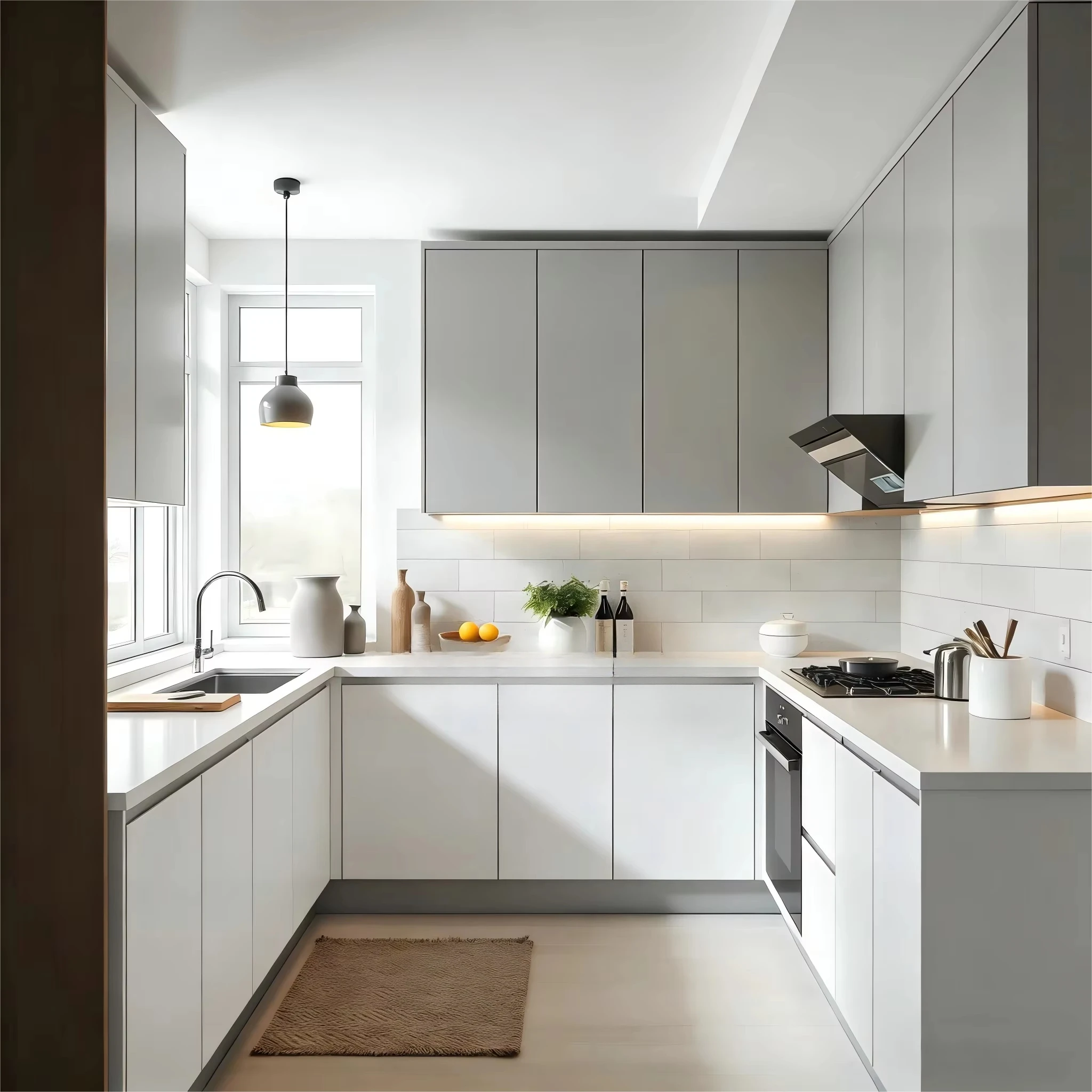 Foshan Factory Direct Modern Modular Kitchen Cabinets Eco-Friendly Fireproof Design Great Value RTA Soft Close Hinges Faucet for