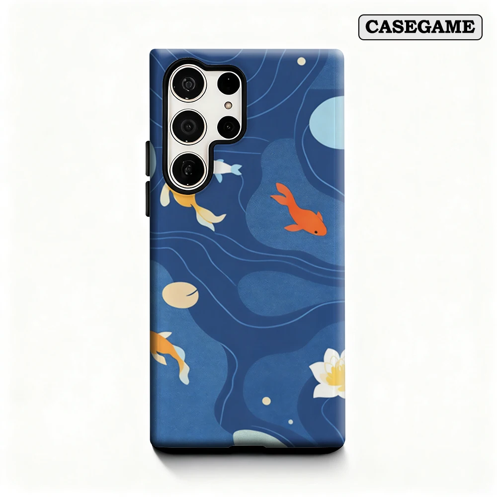 Casegame Phone Case for Samsung Galaxy S25 S26 Ultra S24 S23 Ultra Plus Shockproof Double Layer Minimal Koi Pond Cover