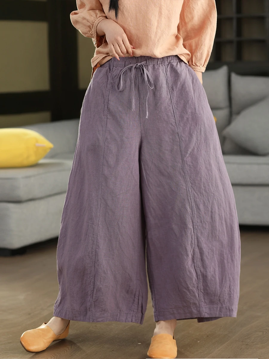 

High-End Han Mafabric Wide Leg Pants with Belt Elastic Waist Slimming Loose Balloon Pants Skirt Pants Casual Style Ladies