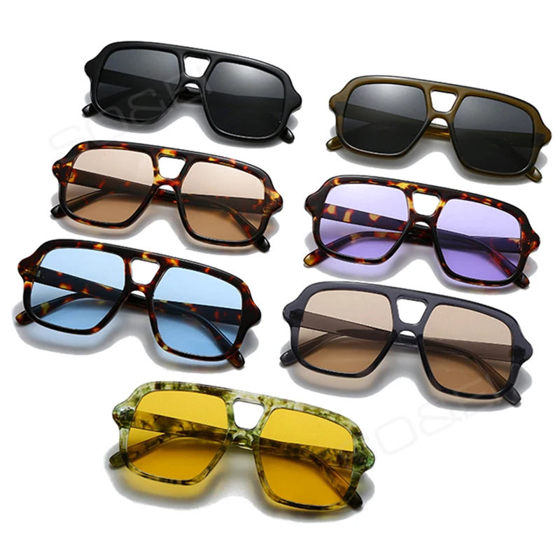 Popular Fashion Double Bridges Square Men Sunglasses Vintage Punk Blue Shades Women EyewearUV400 Men Trending Sun Glasses view 4