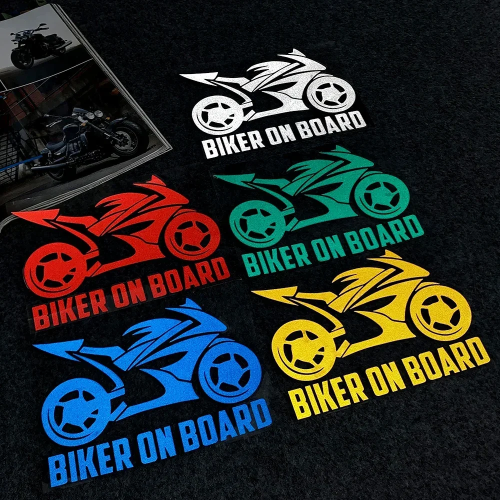 "Biker on Board" Adesivi decorativi riflettenti per auto Decor Moto Moto Scooter Auto Body Window Parabrezza Decal Accessori