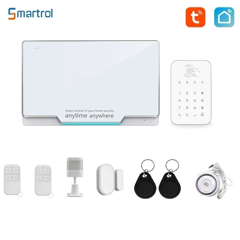 Smartrol WiFi Security Alarm System Tuya Smart Alarm Sensor Kit Remote Monitor Fireproof Burglar Home Safety Protection Alarms