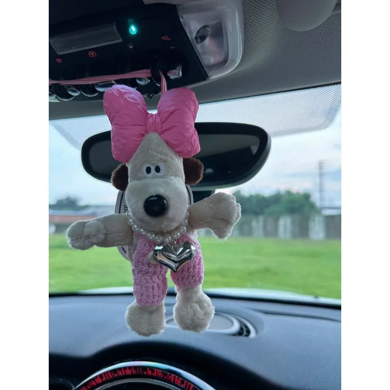 Gromit animation peripheral cartoon plush bow three-dimensional puppy school bag pendant car keychain as a gift for best friends