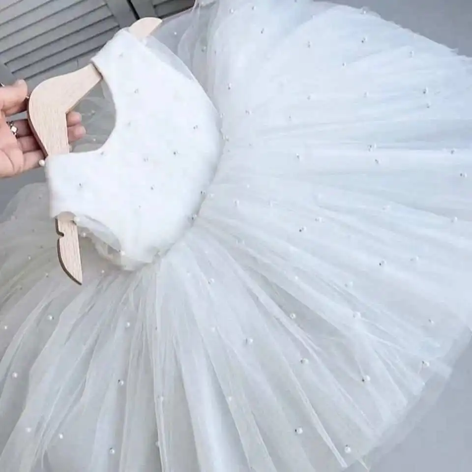 Maßgeschneiderte Mini-Geburtstagskleider für Babymädchen mit Perlen, O-Ausschnitt, Schleife, Blumenmädchen-Festkleid, Ballkleider, Erstkommunionkleid – Detail 3