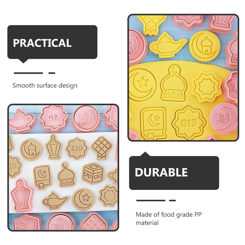 

10Pcs Smooth Eid Cookie Mold Set Plastic Baking Tool Perfect for Eid Cookie Making Molds DIY Baking Molds Chocolate Mold