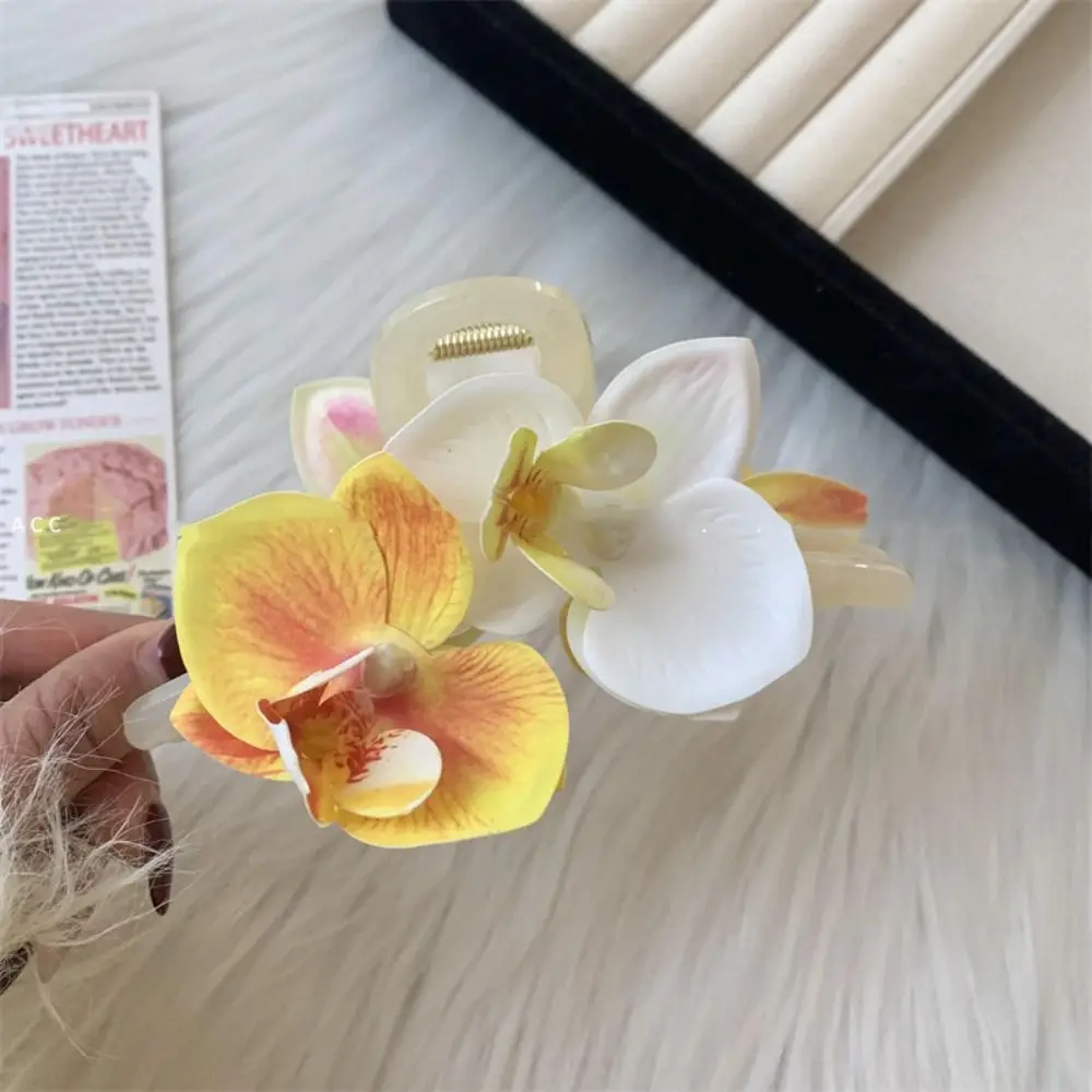 Creative Butterfly Orchid Flower Hair Claw Cloth Ponytail Clip Orchid Hair Clip Grab Clip Headdress Large Shark Clip Beach