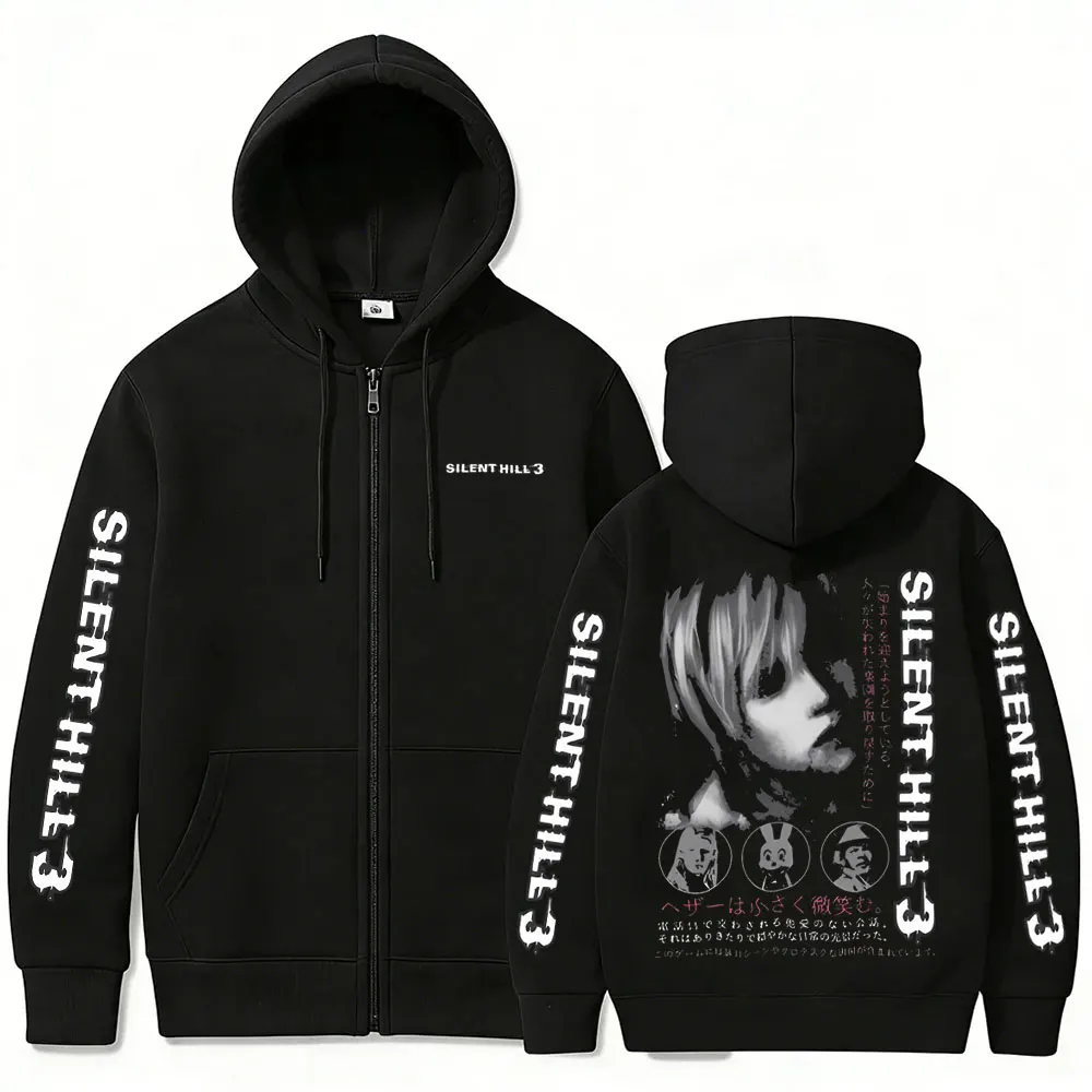 Horror-Spiel Silent Hill Zipper-Hoodie Herrenmode Lässige Vintage-Reißverschlussjacke Unisex Gothic Rock Oversized Zip-Up-Sweatshirt – Detail 3
