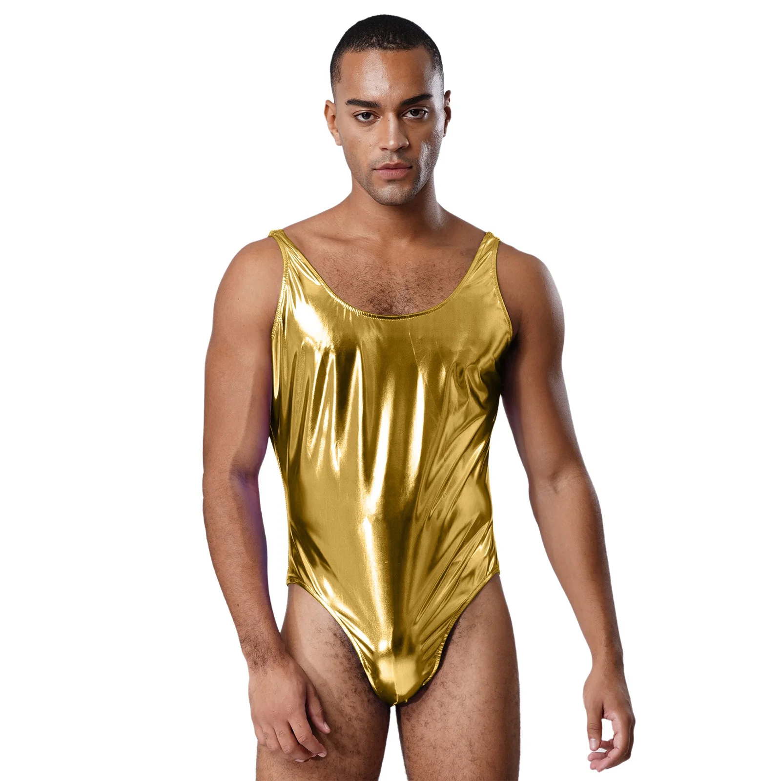 Women Shiny Metallic Bodysuit One Piece Swimsuit Swimwear Dance Gymnastic Leotard Stage Performance Jumpsuit Rave Party Clubwear