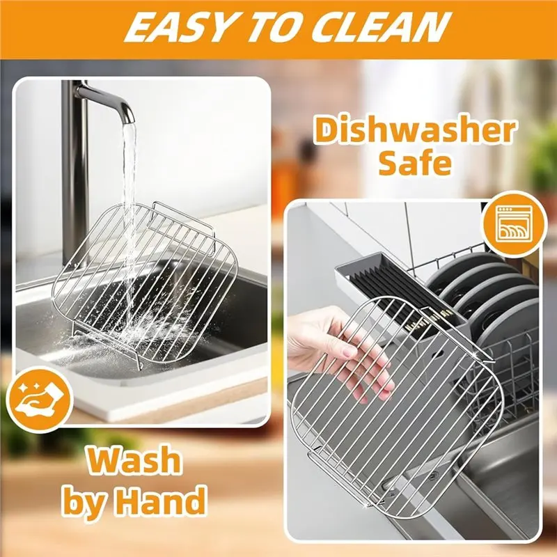 ABYN-For 5-8Qt Ninja/Cosori/Instant Pot Compatible 2PCS Stainless Steel Air Fryer Rack Square 8