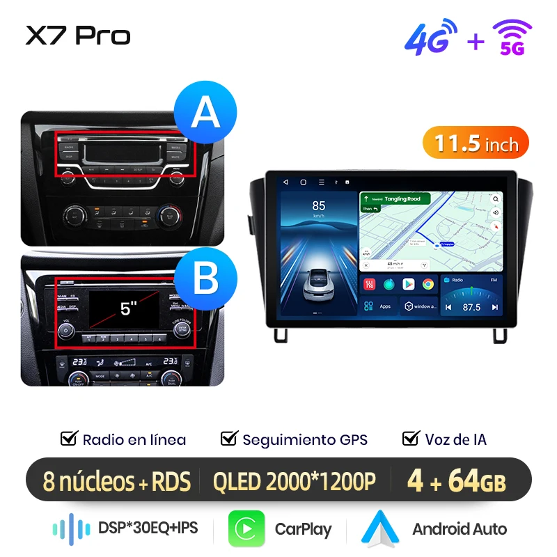 Junsun Radio VozAI voor Qashqai J11 X-Trail3 2013-2017 draadloze CarPlay AndroidAuto autoradio 2DIN met Bluetooth DAB+ GPS RDS