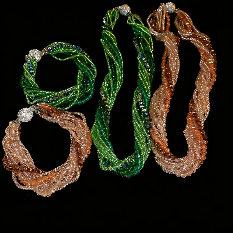 

Набор из 1/2 многослойных хрустальных ожерелий-чокеров для женщин, кофейно-зеленые браслеты с инкрустацией стразами для вечеринок и свадеб, модель А