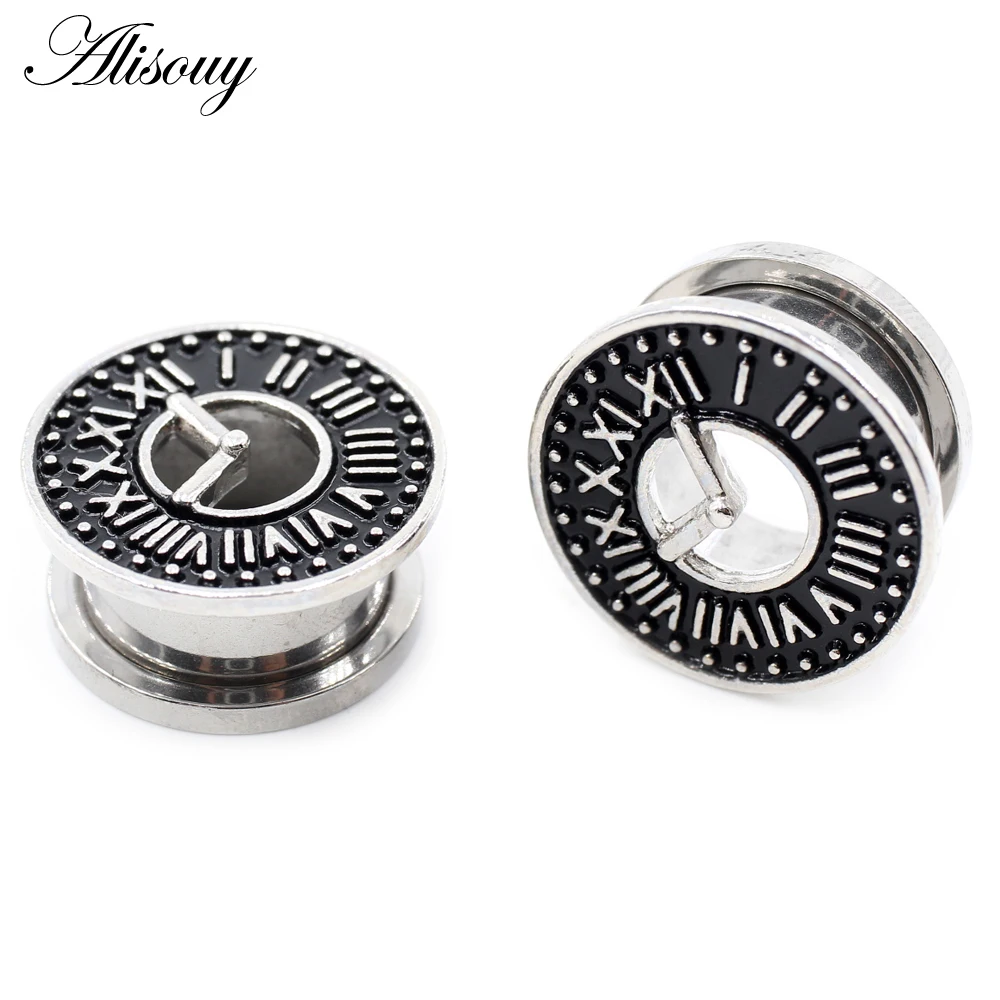 Alisouy 2 Stück Edelstahl Blume Zirkonia Mond Stern Uhr Herz Schraube Ohr Tunnel Plugs Expander Messgeräte Körper Piercing Schmuck – Detail 28