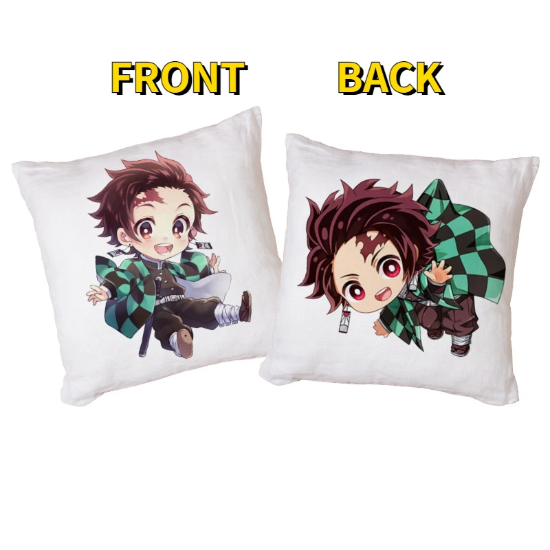 45*45CM Anime Demon Slayer Double-side Printed Pillowcase Kamado Tanjirou Plushed Living Room Home Sofa Car Decor Cushion Cover