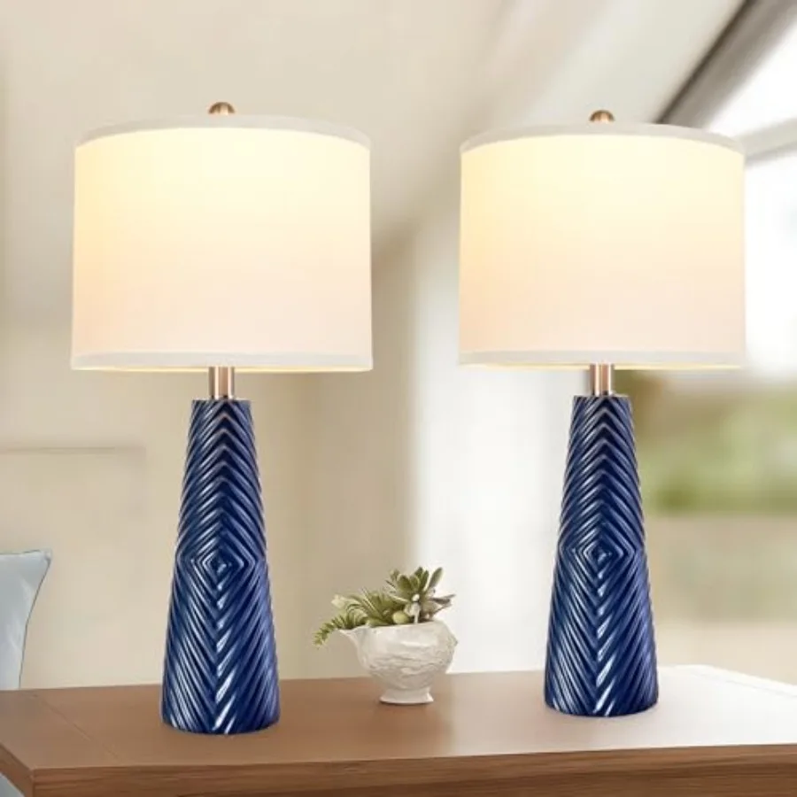 

Nightstand Lamp Bedside Lamps Set of 2 Vintage Rustic Farmhouse Table Lamp 3 Way Dimmable Horizontal Stripe Lightfor Living Roo