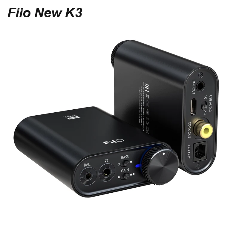 FiiO NEW K3 Portable Headphone Amplifier USB DAC for PC ES9038Q2M 384k/DSD256 support COAXIAL/OPTICAL/2.5mm BALANCE/3.5mm Output