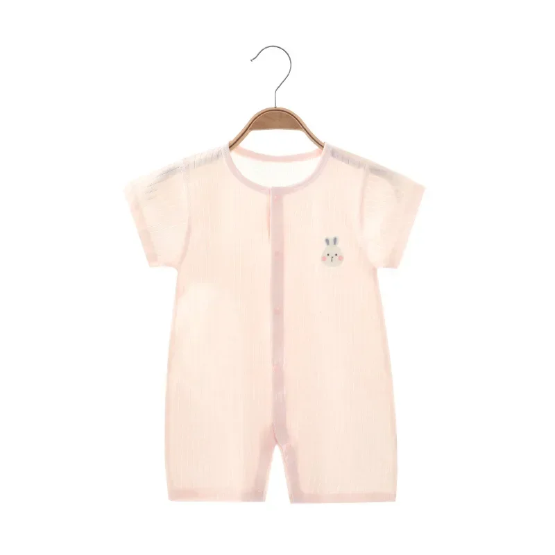 Combinaison fine brodée de dessin animé pour bébé, pyjama à manches courtes pour nouveau-né, vêtements en coton pour bébé, pyjama pour fille et