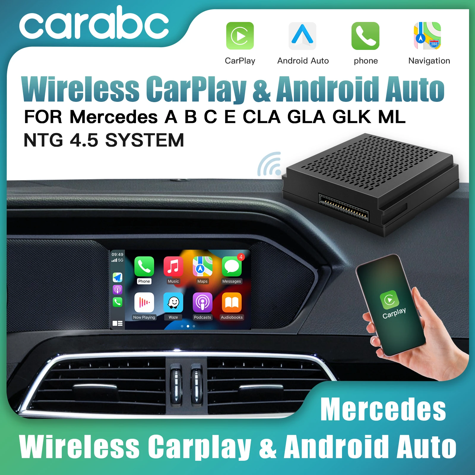 CARABC Wireless CarPlay for Mercedes Benz Android Auto Mirror Link AirPlay Function NTG4.5 Models A, B, C, E, CLA, GLA, GLK, ML,
