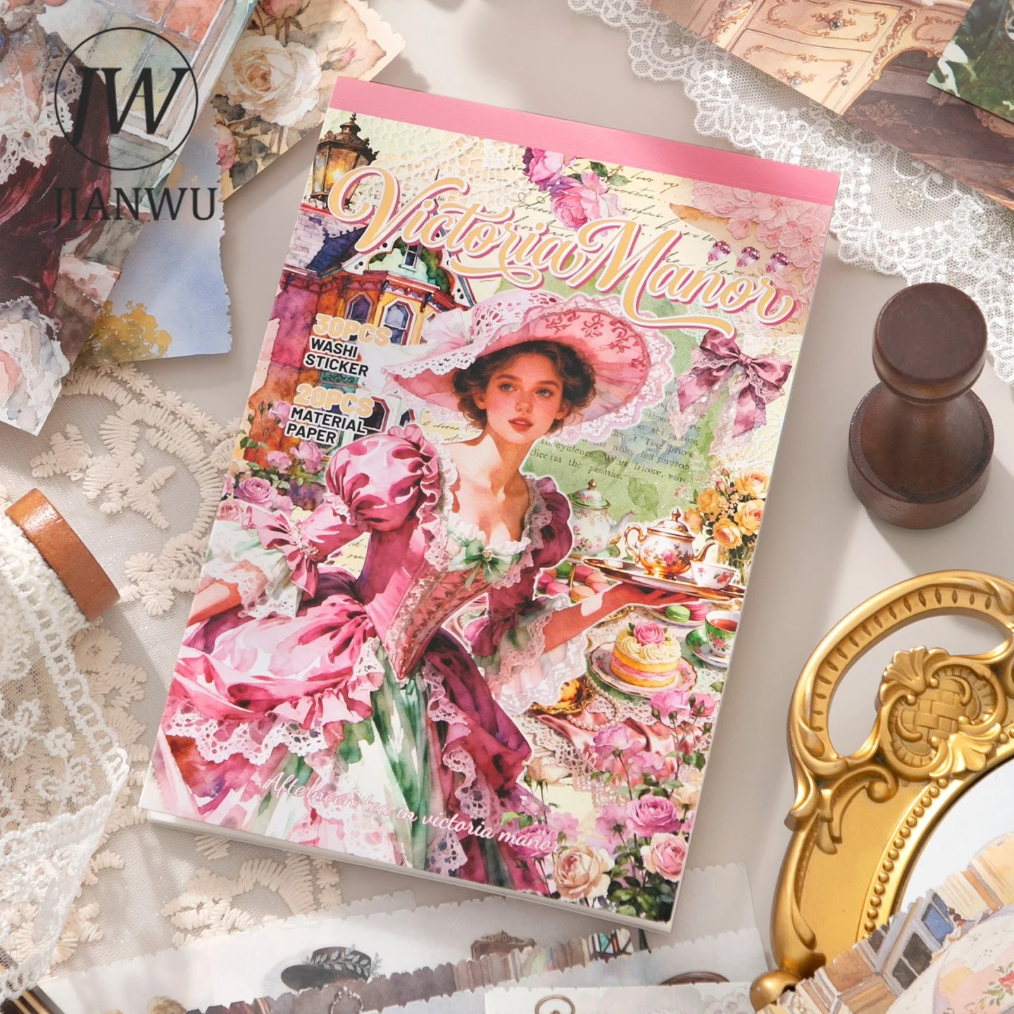 JIANWU Vintage Flower Character Landscape Material Collage Scrapbooking Sticker Book Creative DIY Journal Stationery