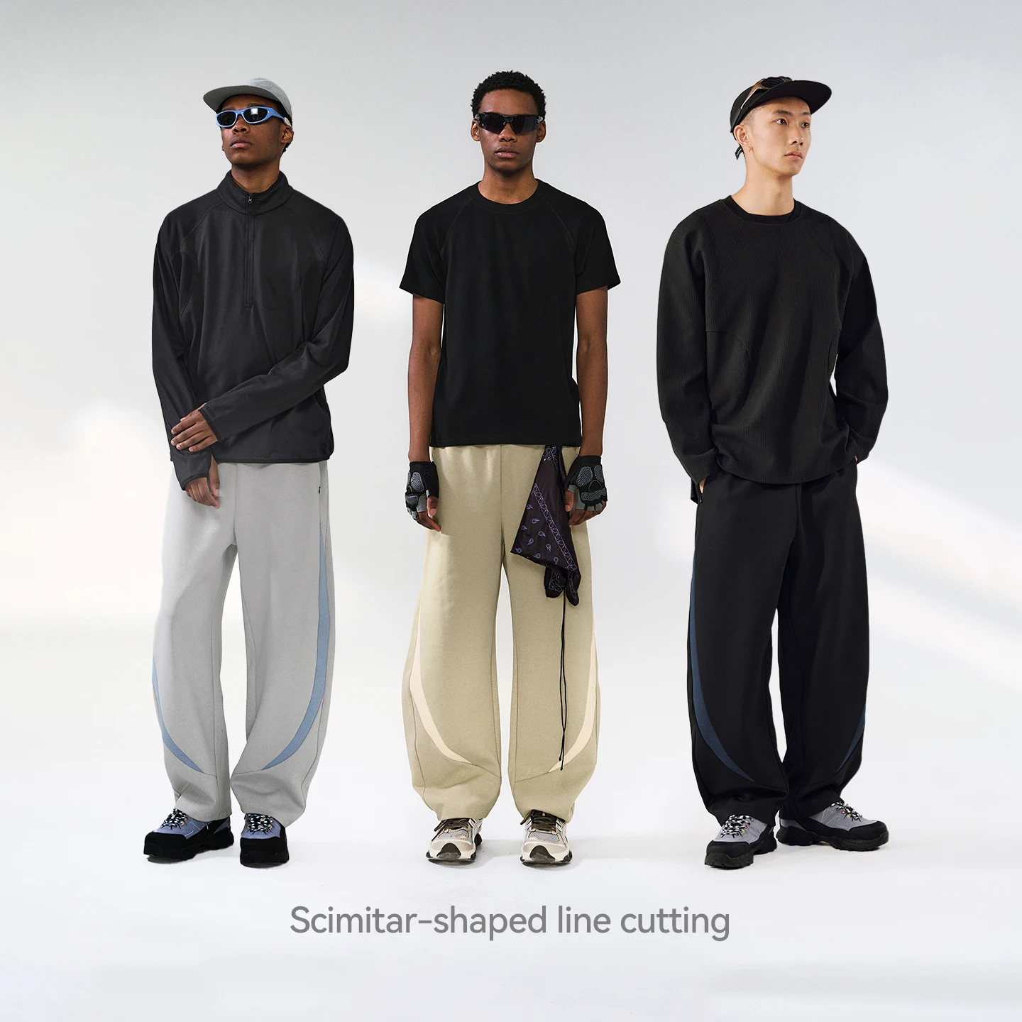 التضخم 2025 الخريف الرجال كتلة اللون منحني هيم ركض 330GSM عالية تمتد متماسكة السراويل الأمريكية رياضي بناطيل كاجوال