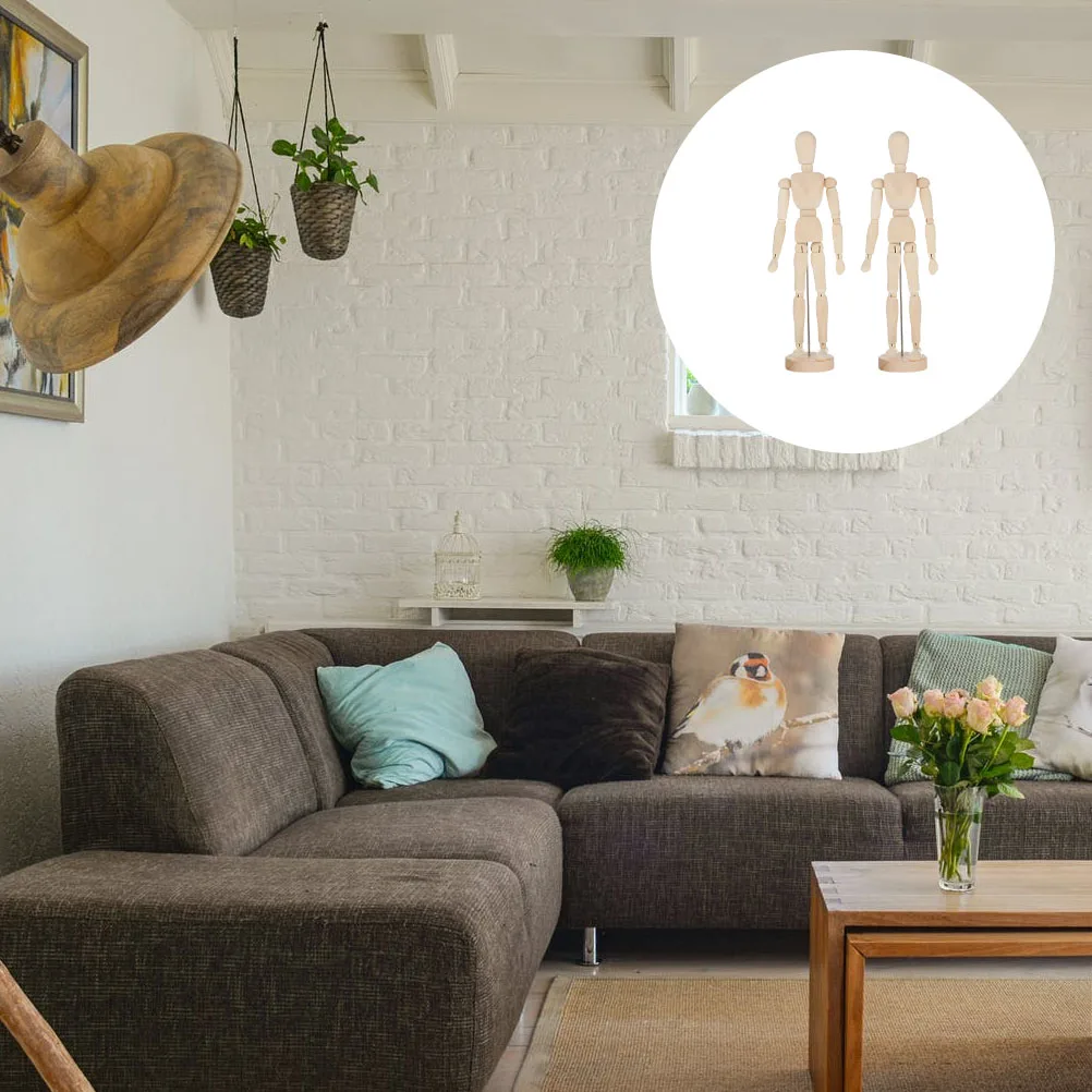 

2Pcs Jointed Puppet Adornment Wooden Blank Unfinished Movable Joint Craft Decoration Desktop Art Sketch Practice Ornament