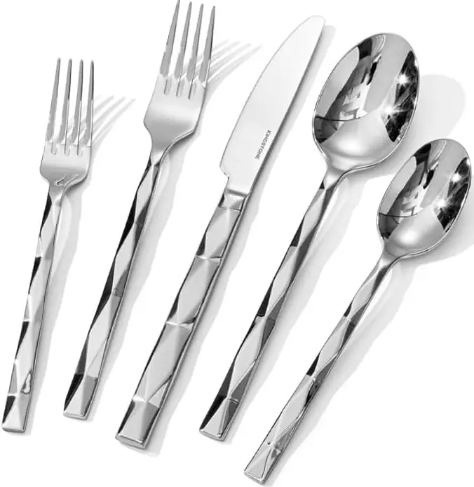 

Luxury 20-Piece Stainless Steel Flatware Set for 4, Diamond Cut Pattern, Dishwasher Safe for Kitchen and Events