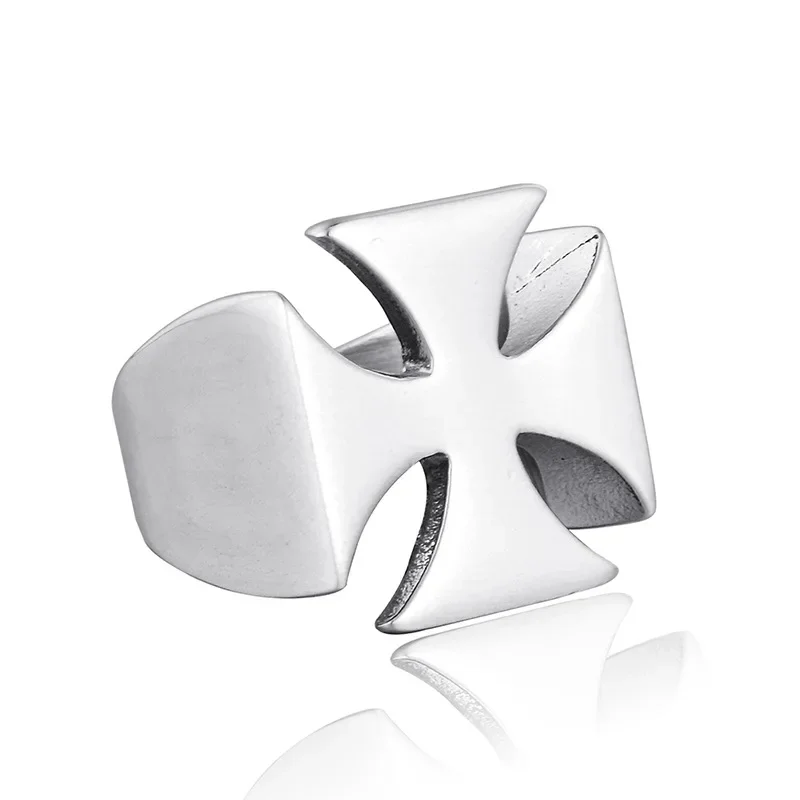 Cross Knights Templar Ring for Men Stainless Steel Maltese Iron Rings Simple Male Jewelry