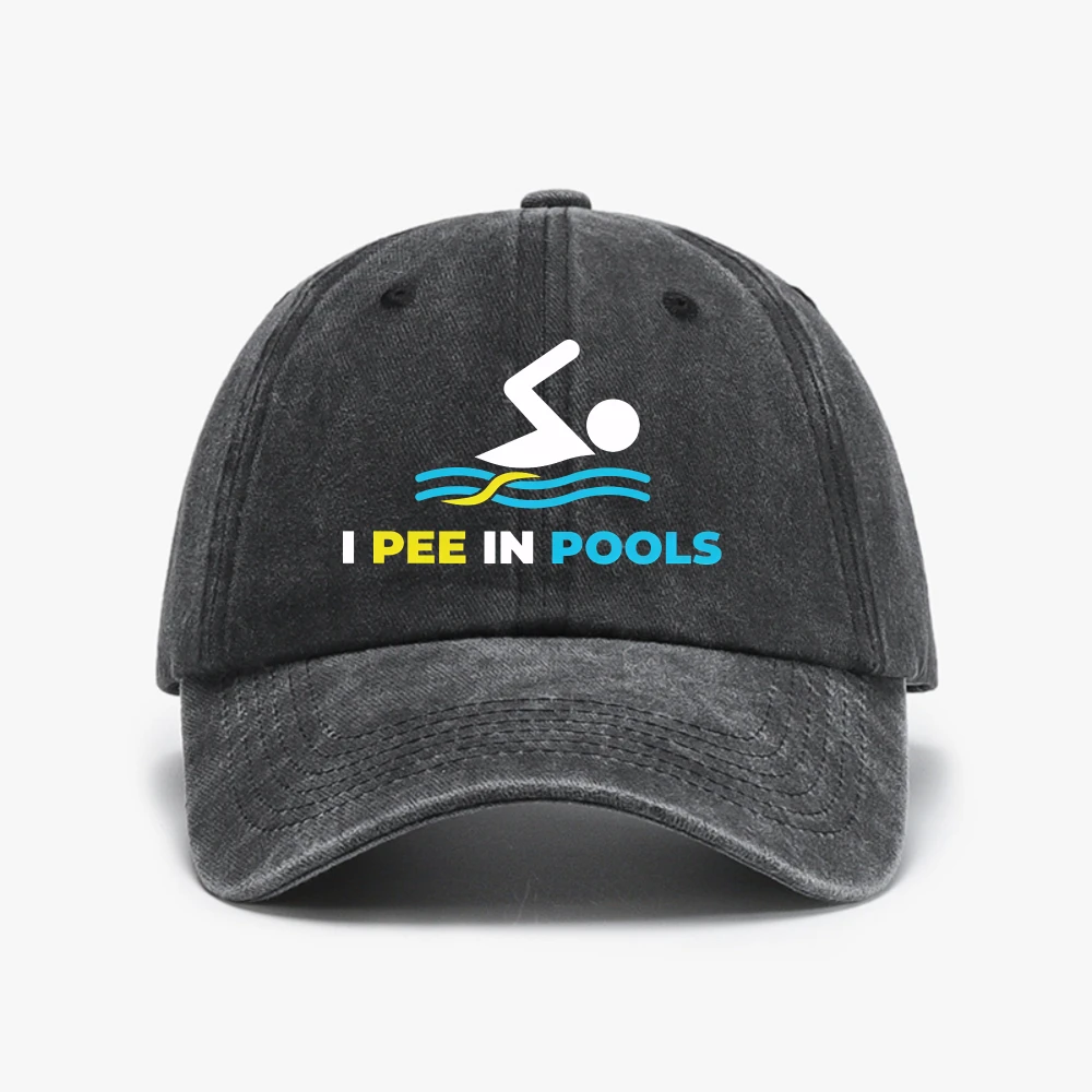“I Pee in Pools” Graphic Letter Washed Baseball Cap Lightweight Fashion Breathe Soft man Women cowboy hat