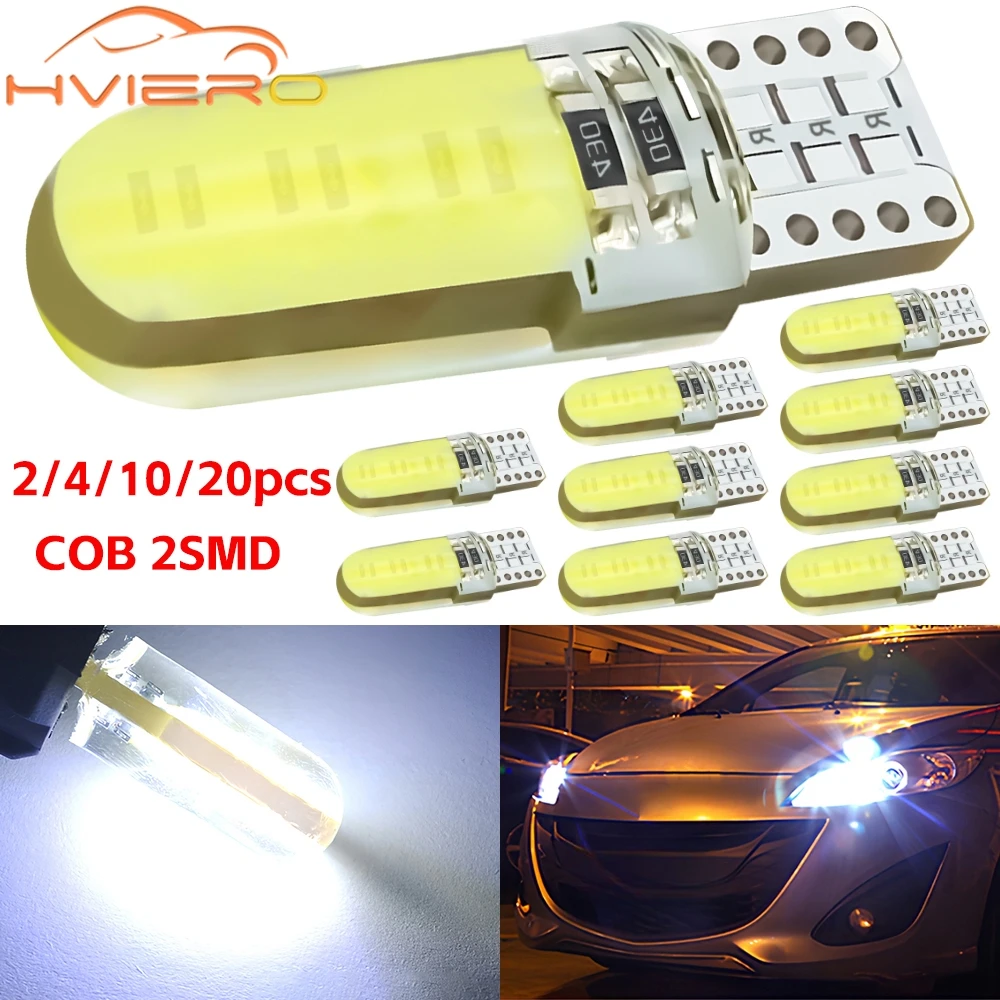 2/4/10pcs T10 W5W COB Car LED Silicagel Light Wedge Multiple Colour Auto Tail Led Marker Reading Dome License Plate Parking Lamp