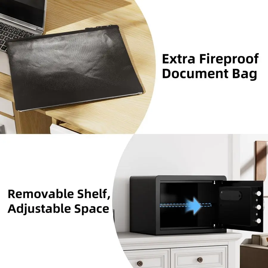 Cofre biométrico, cofre com impressão digital de 0,8 cuft com bolsa à prova de fogo, pequena caja Fuerte com teclado digital, 9,813,89,8 polegadas Exteri