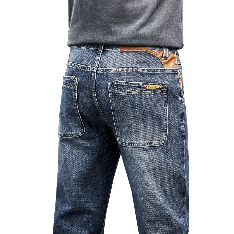 Marca de jeans casual stretch masculina, calça jeans justa, calça azul masculina de negócios, nova, 2023