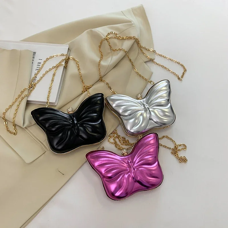 Ladies Bags on Sale 2023 Fashion New Design Butterfly Solid PU Leather Chains Summer Mini Decoration Versatile Shoulder Bag