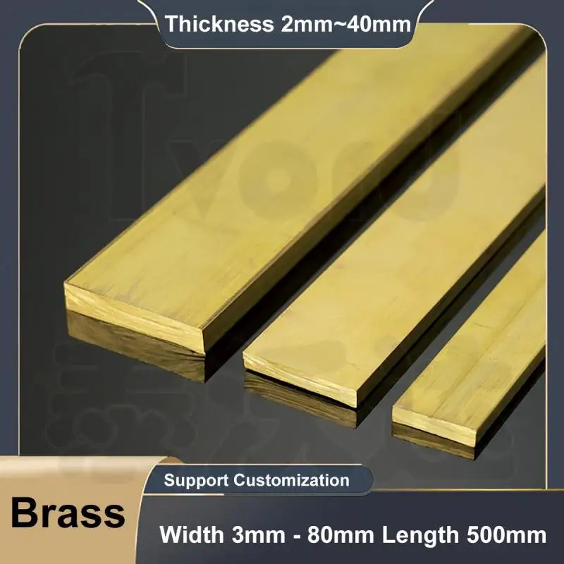 Bande de plaque métallique à barre plate en laiton, longueur 500mm, épaisseur 2mm 3mm 4mm 5mm largeur 3mm - 80mm, matériau de plaque métallique solide, 1 pièce