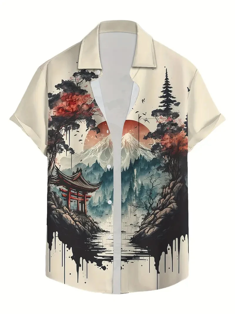

Japanese Style Hawaiian Shirt For Men 3d Print Summer Loose Beach Tops Casual Short Sleeve Lapel Blouse Streetwear Male Clothes