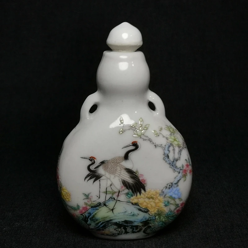 YIZHU CULTUER ART Size 3.2 Inch Chinese Porcelain Painting red-crowned crane plum blossom Snuff Bottle