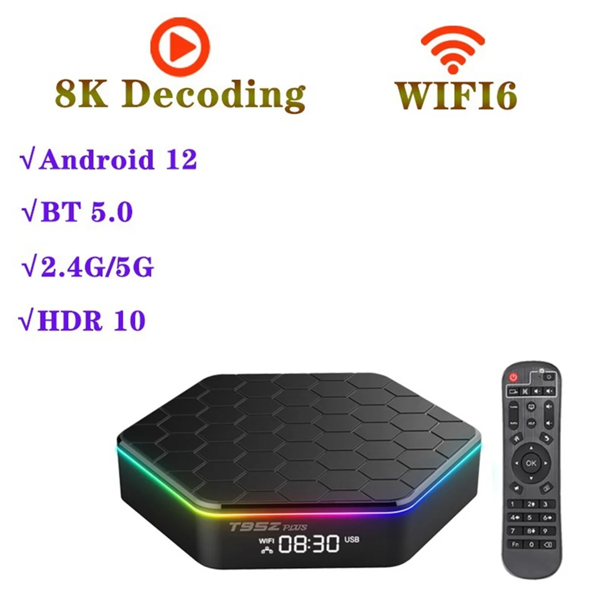 T95Z Plus Android 12 TV, pudełko 8K Allwinner H618 2.4G 5G WiFi 6 BT 5, 0 odtwarzacz multimedialny Android Box 2GB + 16GB, wtyczka US