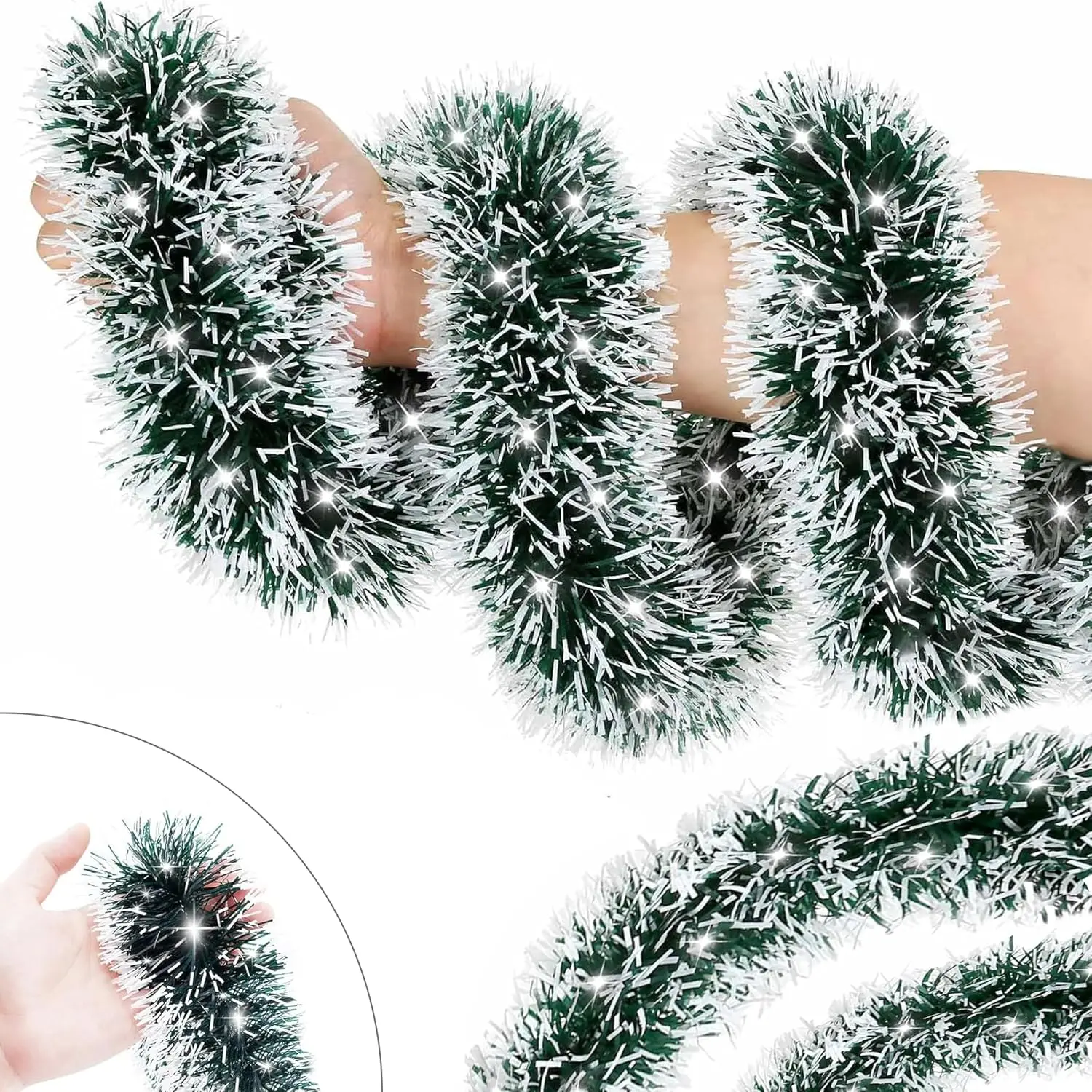 1–4 Stück, 2 Meter, grün, silberfarben, Weihnachtsgirlande, gedreht, zum Aufhängen, für Weihnachtsbaumschmuck, Party, Outdoor, Zuhause, Weihnachtsdekoration