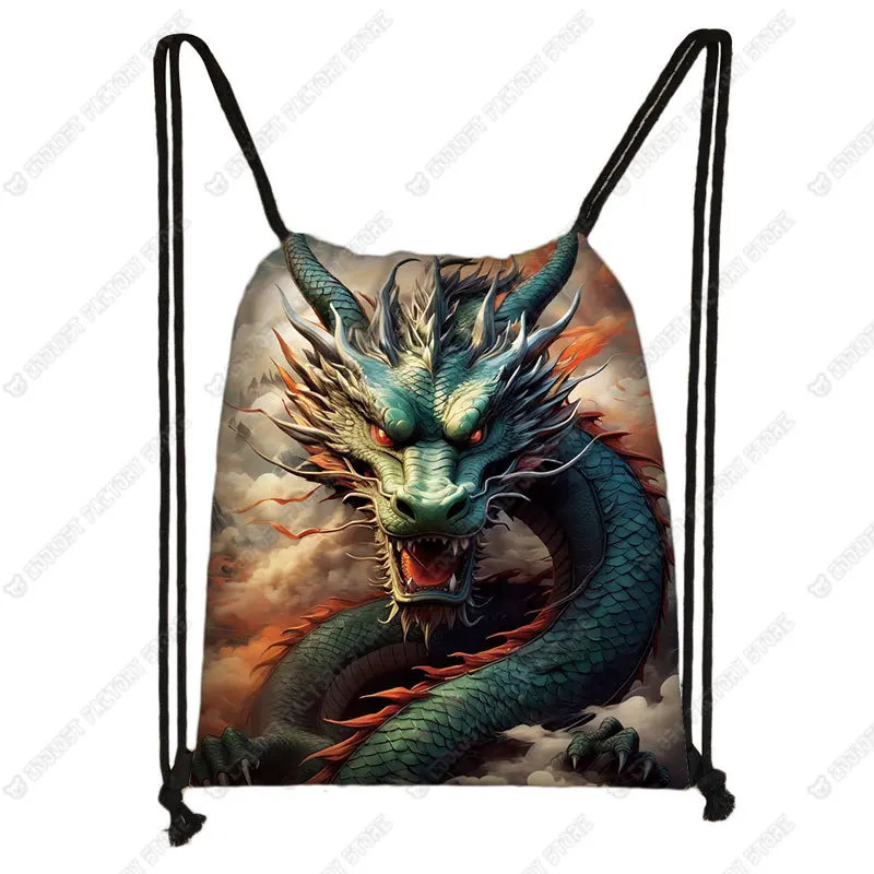 Mysterious Chinese Dragon Pattern Drawstring Bag Chinese Loong Backpack Shoes Storage Bags Bookbag Shoes Holder
