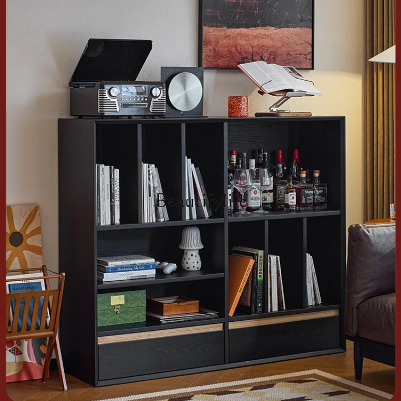 

Medieval Solid Wood Floor Display Cabinet Living Room Sofa Side Locker