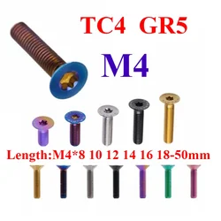 M4*8 10 12 14 16 18-50mm TC4 GR5 Titanium Alloy Torx Flat Countersunk Screw Bolt for Bike Bicycle Road Bike Multiple Colors