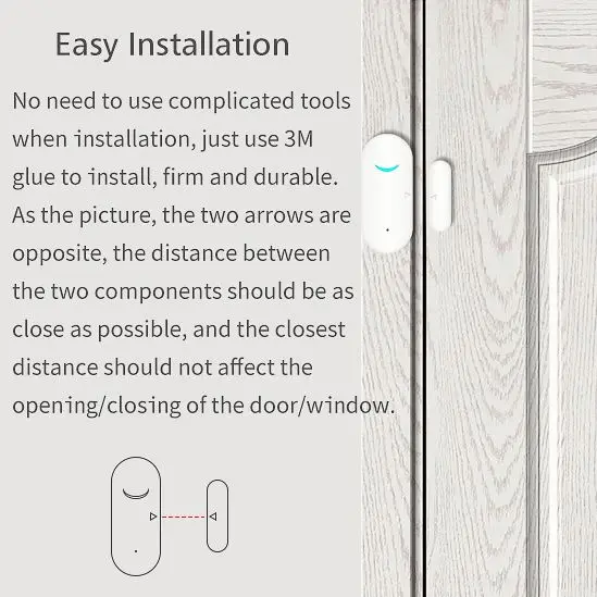 Tuya Sensor de apertura de puerta y ventana, WiFi inteligente, notificación de mensaje remoto, compatible con Google Home y Alexa, aplicación Tuya