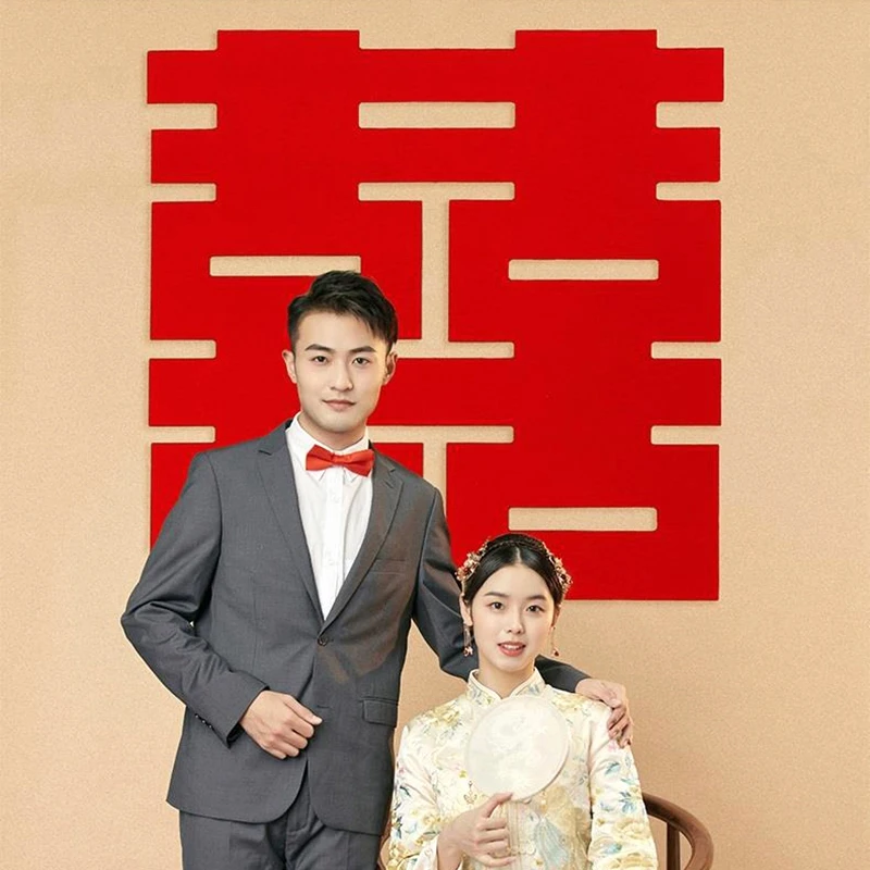 Chinese Wedding Decoration Supplies 3D Static Double Happies Sticker Wall Decor Traditional Chinese Wedding Background Ornament